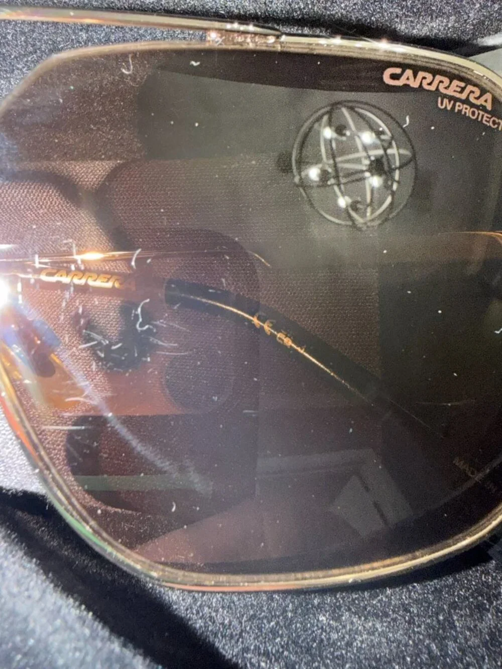 Carrera Gold-Tone Aviator Sunglasses with Black Lenses & Hard Case